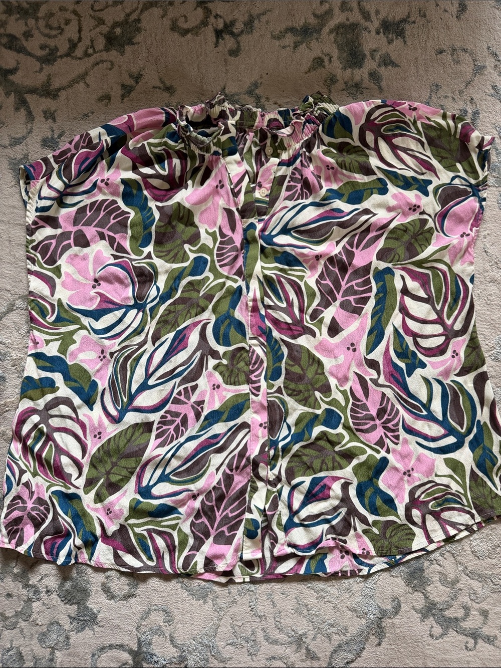 torrid Pink Green Blue Button-Front Short Sleeve Peasant Blouse